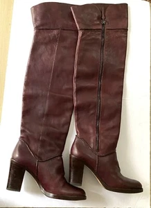 Via Spiga Italy Women 7.5 M Leather Over the Knee Boots 3.75" Block Heel Burgund - Picture 1 of 12