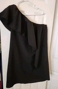 Shein Dress Women's Sz Lg Fit & Flare Sleeveless One Shoulder Ruffle, Black - Picture 1 of 22