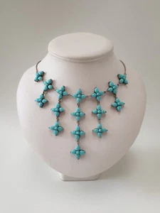 925 Sterling Silver Genuine Turquoise NAJO Style Cascade Collar Necklace - Bild 1 von 9