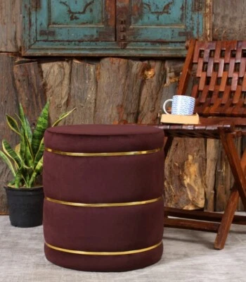 Wooden Velvet Pouffes Ottoman Sitting Stool for Living Room Footrest ‎Home Decor - Image 1 of 4