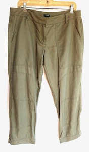 J Crew Linen Cotton Olive Green Cropped Capri Pants Sz 10 City Fit - Picture 1 of 5