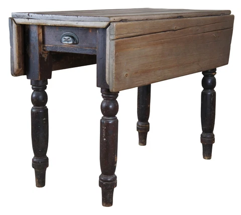 Primitive Antique English Pine DropLeaf Farmhouse Dining Breakfast Table Console Cover