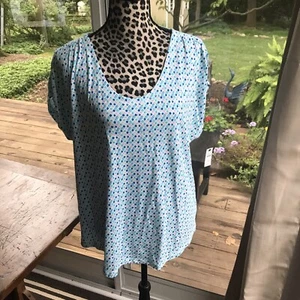 Talbots Women’s Blue Diamond Dots Short Sleeve Shirt sz XL New cotton Blend - Picture 1 of 8