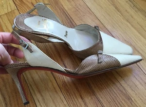 LOUBOUTIN Linen and Snakeskin Slingback Pumps, Size 38 - Picture 1 of 7