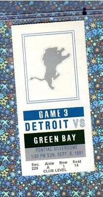 Barry Sanders TD#31 Ticket Packers Lions 9-8-1991 Rodney Peete 271y TD Majkowski - Image 1 of 4