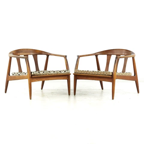 Milo Baughman for Thayer Coggin Mid Century Walnut Lounge Chairs - Pair Cover