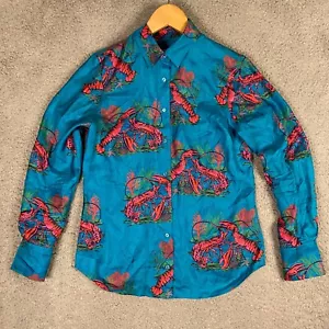 J.CREW Collection Shirt Women 2 Button-Up Twill Lobster Print Novelty Silk AN104 - Picture 1 of 9