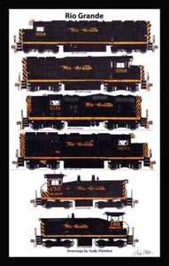 Póster de locomotoras Rio Grande década de 1960 11""x17"" en tapete de 12""x18"" firmado por Andy Fletcher - Imagen 1 de 1