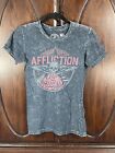 Affliction Live Fast Womens Shirt Size M Black Distressed Faded Semper Fi Flag