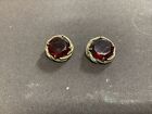 Vintage Handmade Red Stone / Glass Crystal Gold Tone Old Earrings