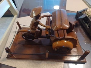 Vintage Handmade Handcarved Wooden Asian Tuk Tuk Rickshaw Sculpture With Stand - Picture 1 of 13