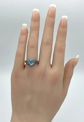 ANILLO FILIGRANA PLATA ESTERLINA 925 TOPACIO AZUL CIELO GENUINO ESTILO ART DECO 882X Foto 1 de 3