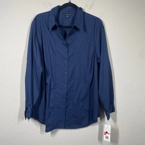 Camisa plisada con botones azul eclipse manga larga Zac & Rachel talla grande 2X - Imagen 1 de 8
