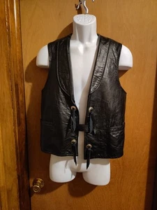 Joo Kay Western Men's Biker Vest Black Leather Cowboy Size 38 EUC - Picture 1 of 4