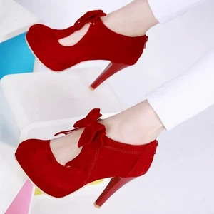 Zapatos de salón Lolita con moño punta redonda tacones altos cremallera trasera botín talla grande para mujer - Imagen 1 de 21