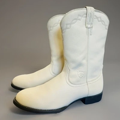 Botas femininas ARIAT 9,5 B couro branco cowgirl ocidental ATS roper biqueira redonda com caixa - Imagem 1 de 4