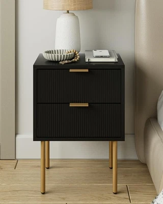 Nightstand,Morden Bedside Table with Gold Frame,Small White Night Black  - Image 1 of 4