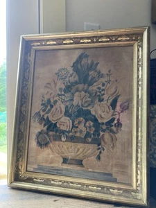 Antique 19th c Fruit / flower Basket Theorem On Velvet wood Frame - Picture 1 of 9
