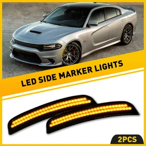 Fit for 2015-2022 Dodge Charger Front Amber LED Side Bumper Marker Smoked Lens - Picture 1 of 12