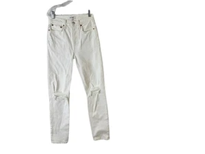 Re/Done Damen 90S High Rise Ankle Crop Jeans weiß distressed Gr. 24 Neu mit Etikett LESEN - Bild 1 von 18