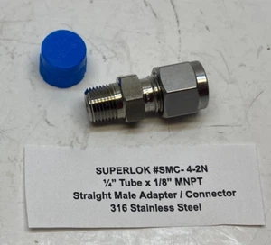 SUPERLOK 1/4" Tube x 1/8" MNPT Stainless Steel Male Adapter Fitting (SMC-4-2N) - Picture 1 of 6