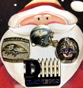 NFL BALTIMORE RAVENS 4 Pin Lot 2 World Champions, 1 Helmet, 1 D Fence Lapel Pins - Picture 1 of 14