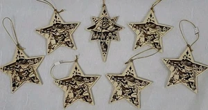7 Vtg Christmas Star Ornaments Carved Nativity Scene Holy Family Bethlehem - Picture 1 of 8
