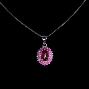 925 Sterling Silver Necklace Oval Ruby 7x5mm Natural Gemstone Jewelry 18in - Picture 1 of 13