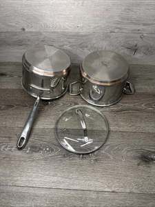 Emeril by All Clad 3 QT Stock Pot & 3 QT Sauce Pan COPPER CORE ~Same Lid Fits - Picture 1 of 8