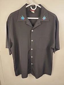 Sinister Clothing Solid Black Shirt W/ Embroidered Sparrow Rockabilly Large USA - Picture 1 of 12