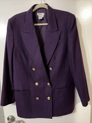 Talbots Purple 100% Wool Double Breasted Blazer Jacket Military Gold Btns Sz 16 - Image 1 of 4