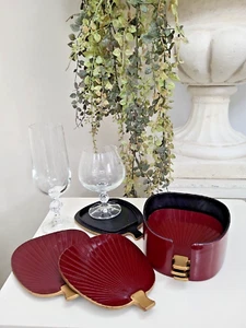 6 hermosas montañas rusas imperiales de laca de vino tinto/oro diseño de ventilador Japón - Imagen 1 de 10