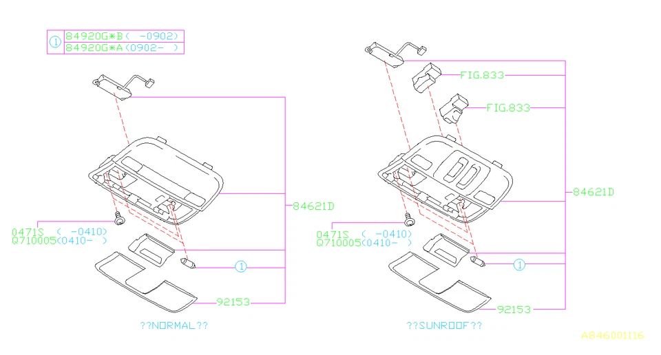 2009 Subaru Legacy Map Light Without Sunroof OEM 84621AG50A - Image 1 of 1