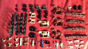 LOT OF 55+ VINTAGE RUBBER DAIRY FARM ANIMALS HORSE COW SHEEP CHICKEN ARCOR USA 