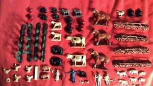 LOT OF 55+ VINTAGE RUBBER DAIRY FARM ANIMALS HORSE COW SHEEP CHICKEN ARCOR USA - Picture 1 of 7