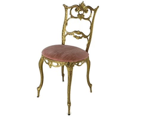 Vintage Chiavari Style Chair Brass Hollywood Regency Italian Pink Velvet Louis X Cover