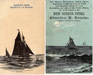 B19-79701. (2) Vintage Trade Cards ca 1890 boat themed New Corner Store Lynn MA - Picture 1 of 2