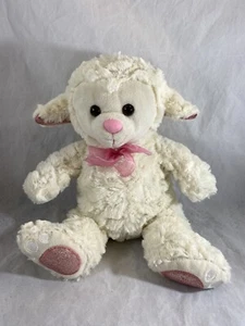 Weißes Wolllamm Plüschtier rosa glitzernde Ohren Pfoten rosa Nase Stofftier - Bild 1 von 5