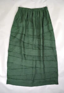 Bodil Skirt Maxi Midi Linen XL Green Ribbon Patchwork Detailed Pull On Back Vent - Picture 1 of 7