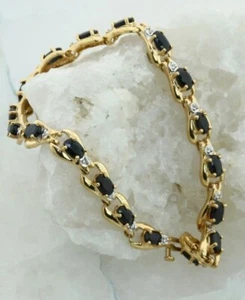 7.5" 10K Yellow Gold Sapphire w/Diamond Accents Tennis Bracelet - 7.74 Grams - Picture 1 of 11