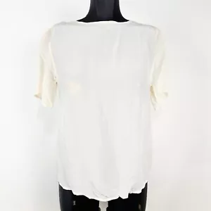 Vintage Seidenbluse Tess weiß creme Kurzarm Damen S - Bild 1 von 10