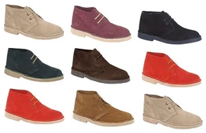 Mens Womens Suede Desert Boots Lace up Fashion Ankle Smart Shoes Black Brown Red - Picture 1 of 2