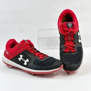 Botines de béisbol Under Armour para hombre 9 UA yardas bajos softbol corbata de metal negro y rojo - Imagen 1 de 13
