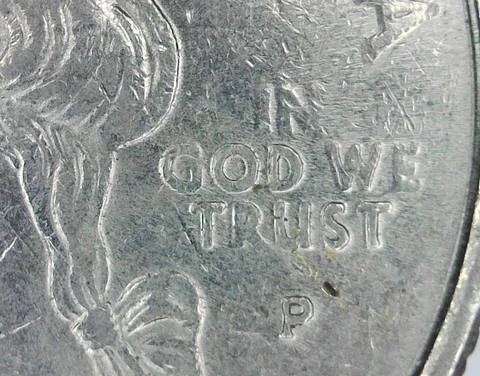 Weak Motto - 2002-p Indiana State Quarter - Struck Thru Grease Filled Die Error Cover