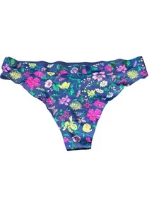 VICTORIA'S SECRET M FLORAL SECOND SKIN SATIN VINTAGE RARE THONG PANTIES - Picture 1 of 3