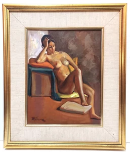 MARC REBIERRE LISTED FRENCH GOLD MEDAL ARTIST NUDE WOMAN SIGNED ORIGINAL O/C - Picture 1 of 8