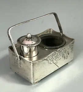 Antique Japanese Silver Inkwell & Pounce Pot By Yokohama EZX - Picture 1 of 5