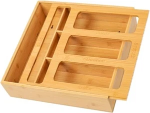Bamboo Bag Storage Organizer Kitchen Drawer Wall Organizer for Storage bags - Picture 1 of 14