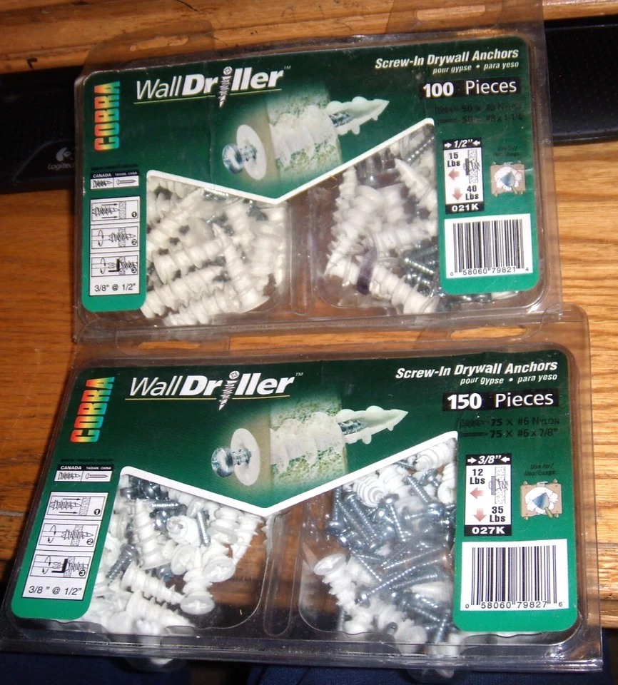 2 Cobra стены сверла плюс сухой стены анкеры с винтами белый 250 шт. - новый! - Изображение 1 из 1