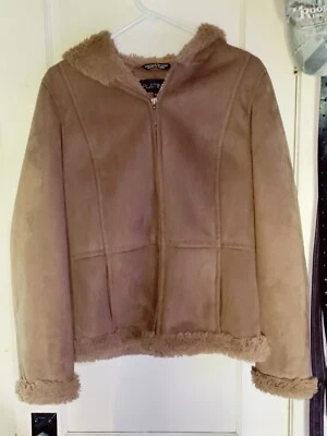 Platinum Utex Jacket Women's Size Small/Petite Brown Faux Suede Fur Hooded Coat - Image 1 of 4